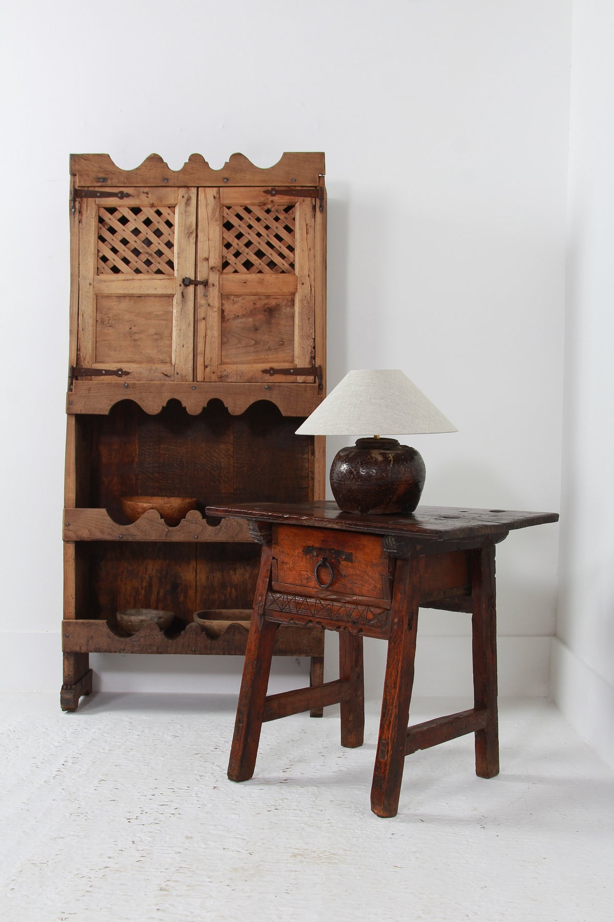 Rustic Spanish 18thC Wabi Sabi Side Table with Single  Drawer