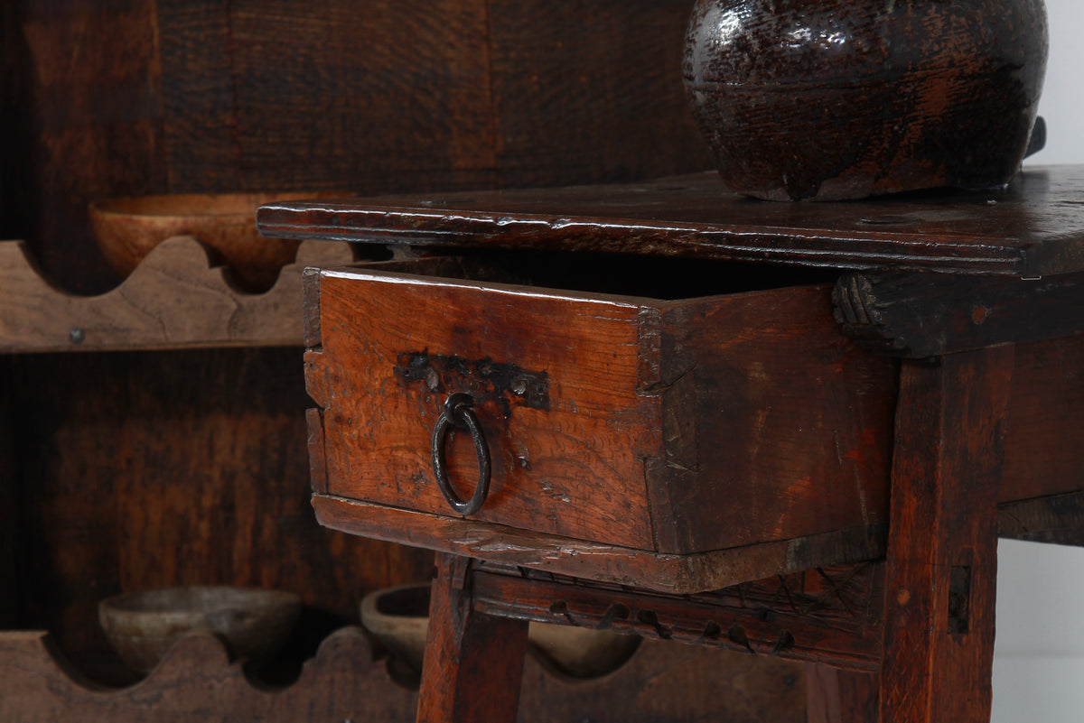Rustic Spanish 18thC Wabi Sabi Side Table with Single  Drawer