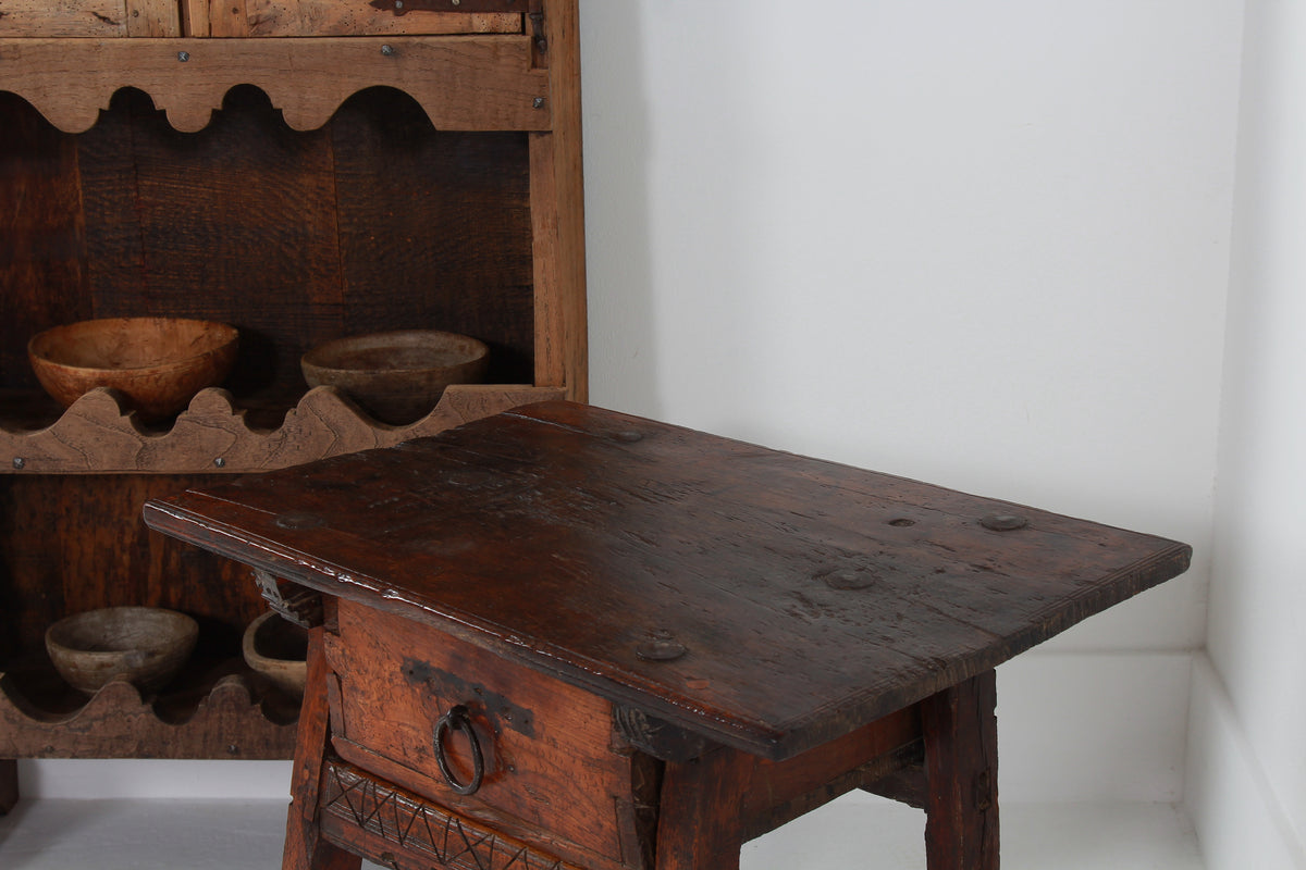 Rustic Spanish 18thC Wabi Sabi Side Table with Single  Drawer