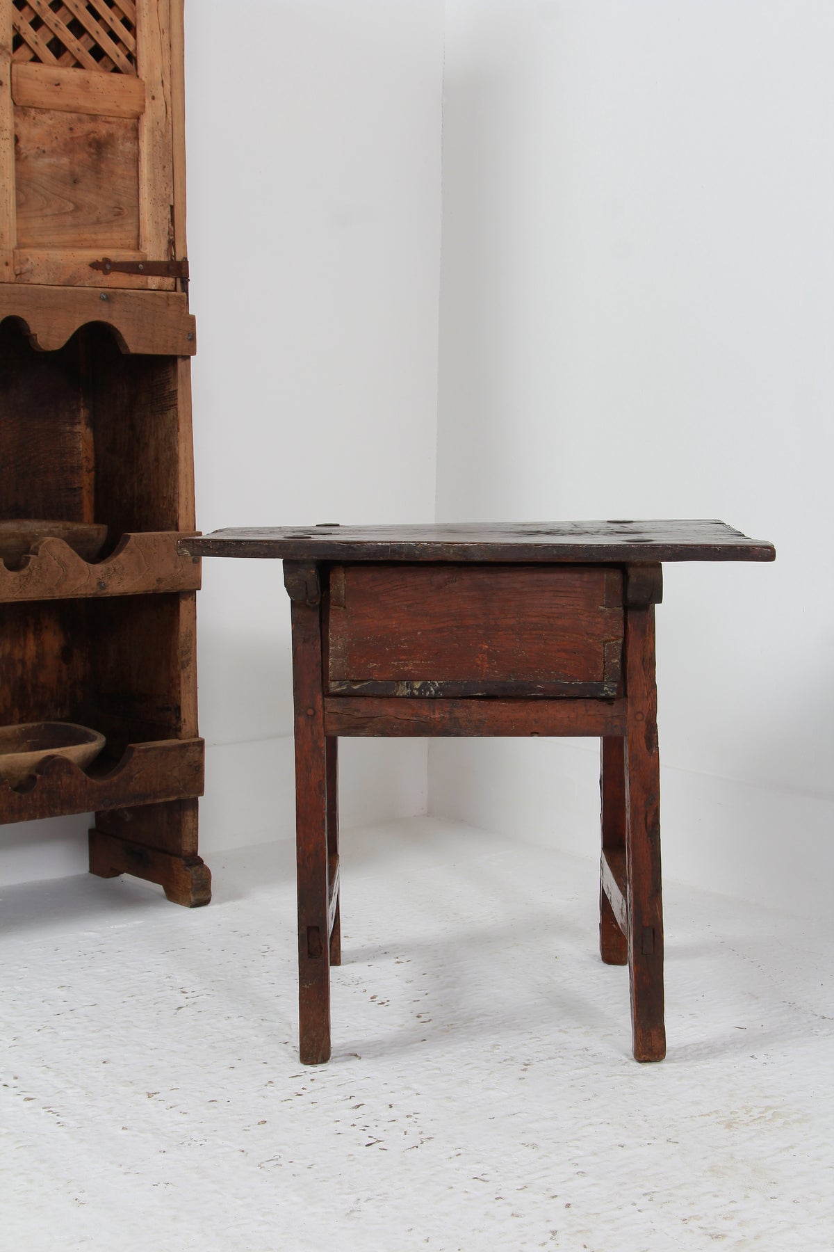Rustic Spanish 18thC Wabi Sabi Side Table with Single  Drawer