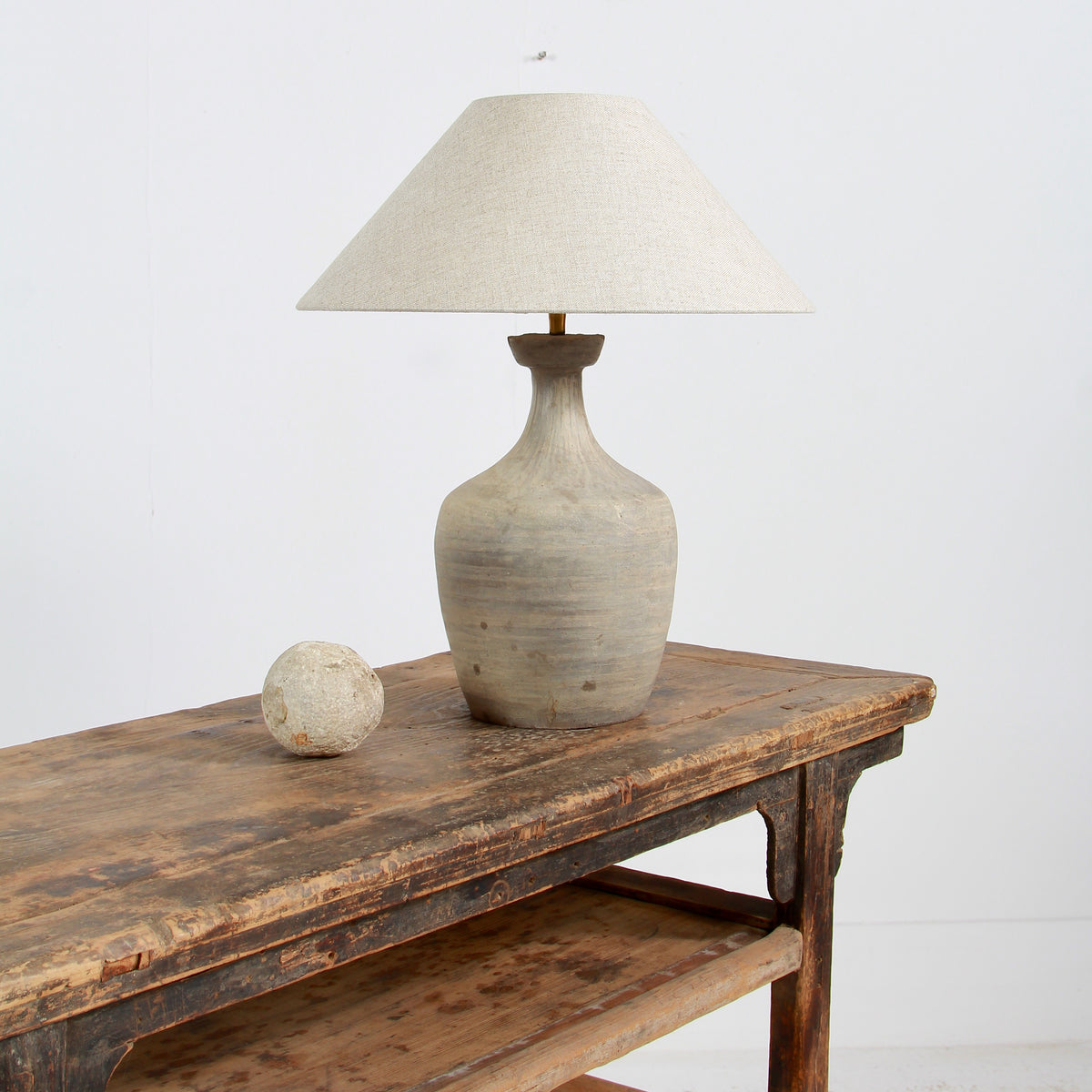 TERRACOTTA UNGLAZED VASE TABLE LAMP WITH EMPIRE NATURAL LINEN SHADE