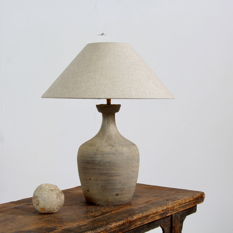 TERRACOTTA UNGLAZED VASE TABLE LAMP WITH EMPIRE NATURAL LINEN SHADE