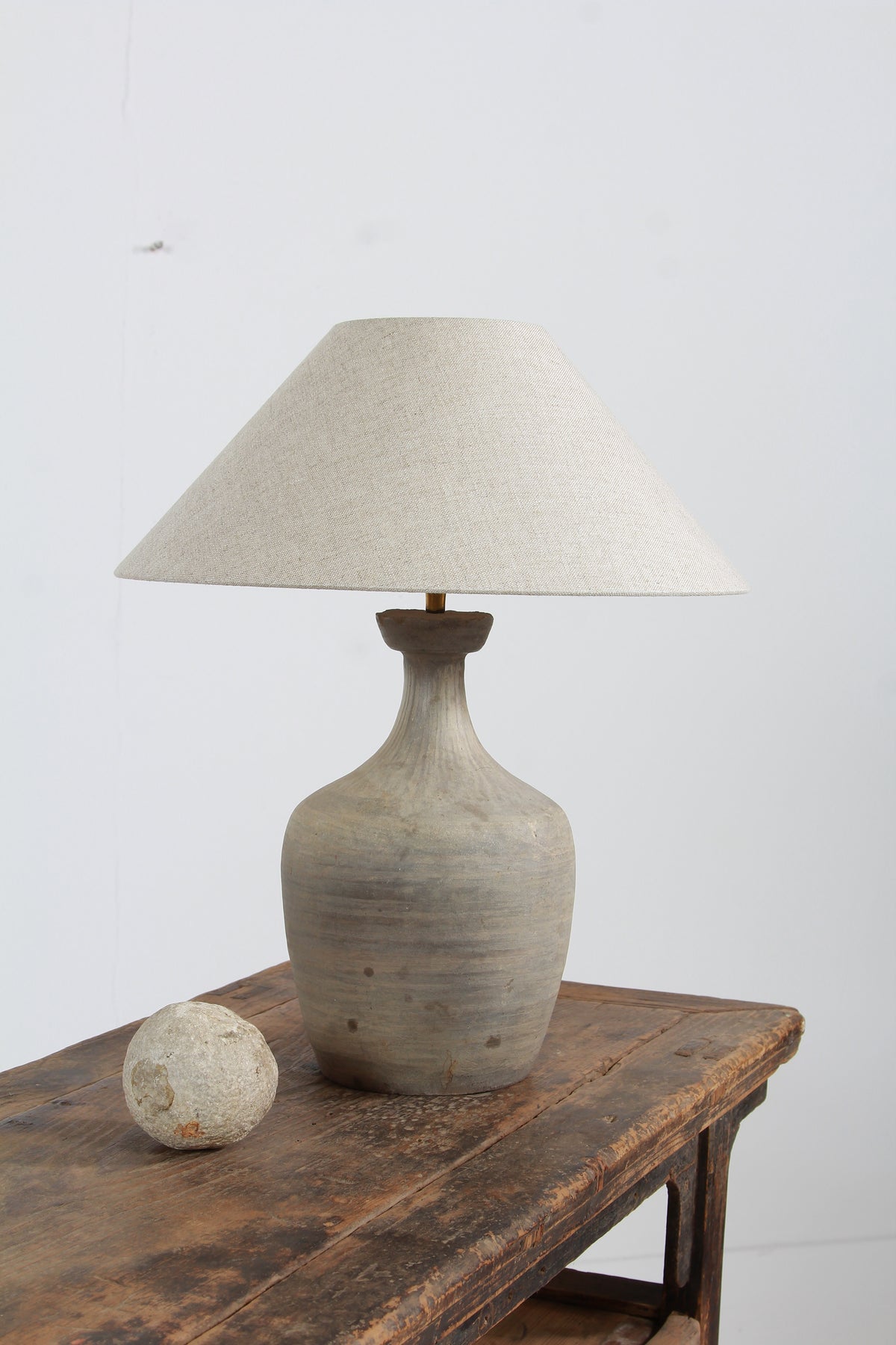 TERRACOTTA UNGLAZED VASE TABLE LAMP WITH EMPIRE NATURAL LINEN SHADE
