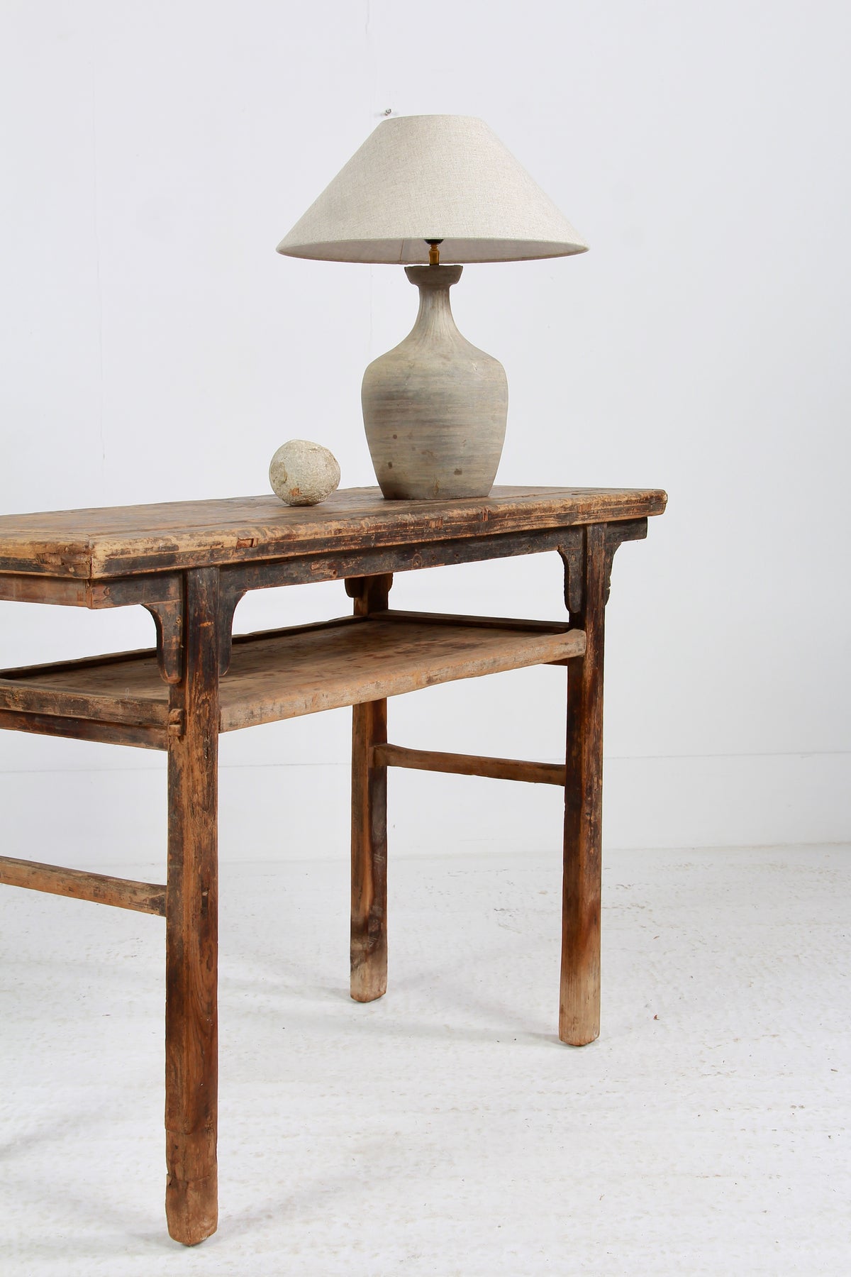 TERRACOTTA UNGLAZED VASE TABLE LAMP WITH EMPIRE NATURAL LINEN SHADE