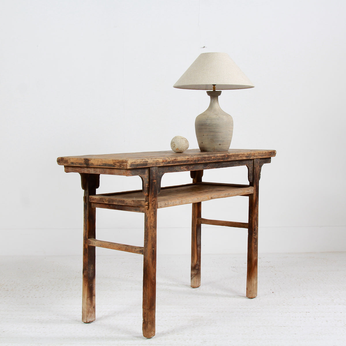 TERRACOTTA UNGLAZED VASE TABLE LAMP WITH EMPIRE NATURAL LINEN SHADE