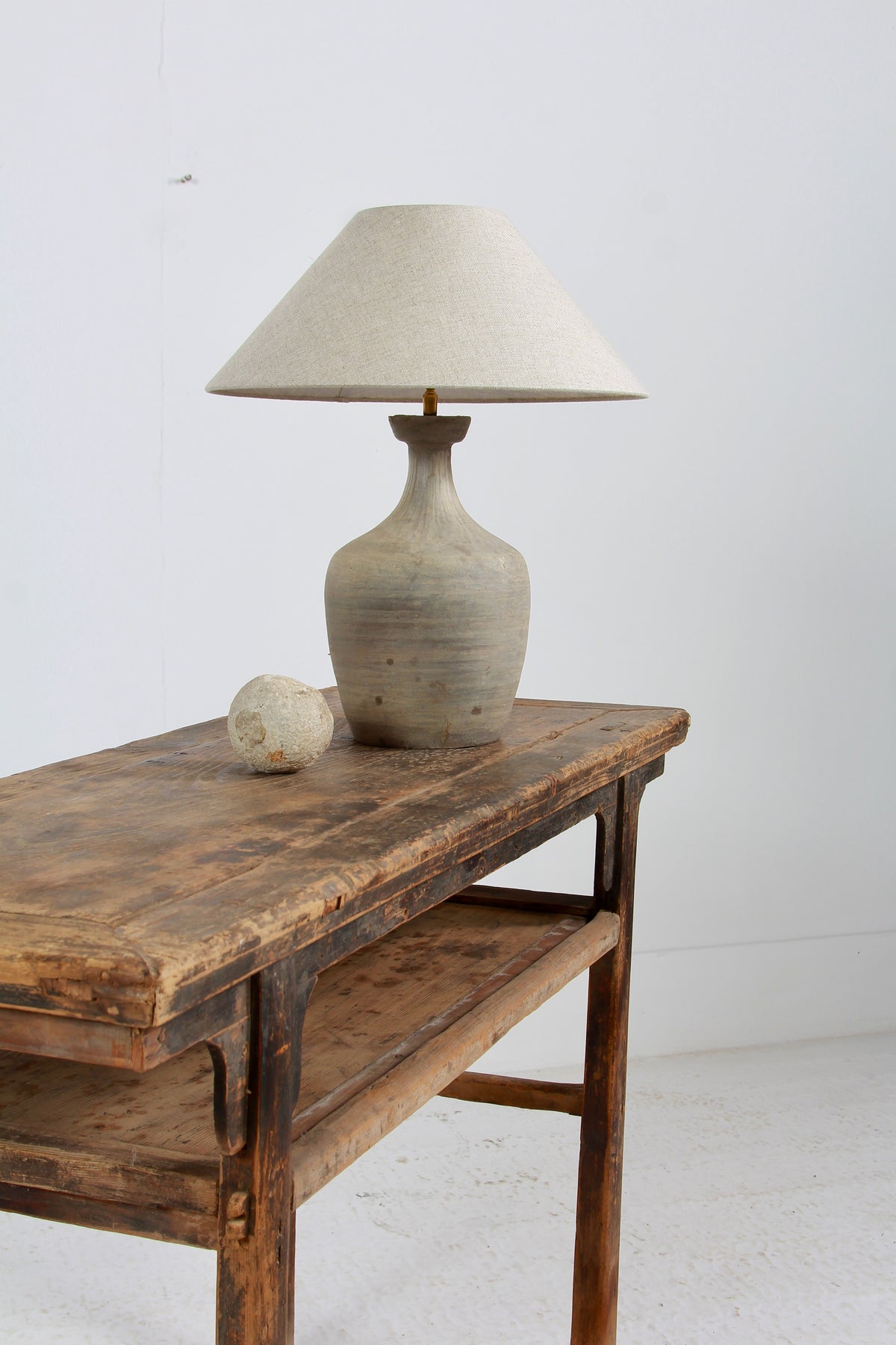 TERRACOTTA UNGLAZED VASE TABLE LAMP WITH EMPIRE NATURAL LINEN SHADE
