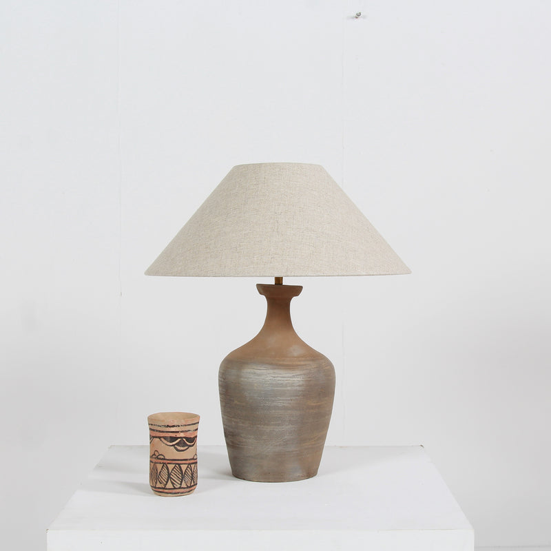 TERRACOTTA UNGLAZED VASE TABLE LAMP WITH EMPIRE NATURAL LINEN SHADE
