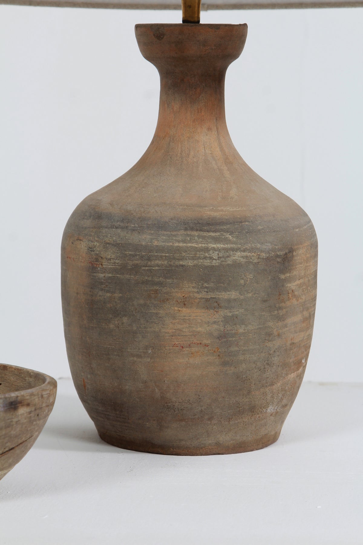 WONDERFUL TERRACOTTA UNGLAZED VASE TABLE LAMP WITH EMPIRE NATURAL LINEN SHADE
