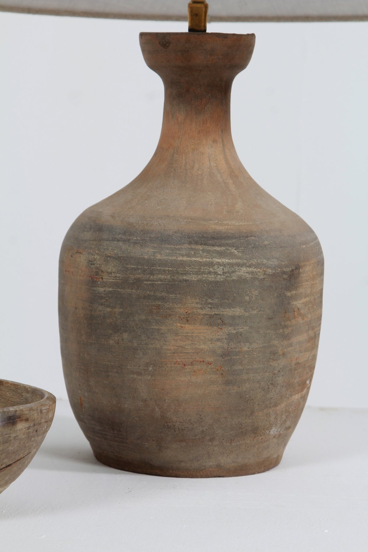 WONDERFUL TERRACOTTA UNGLAZED VASE TABLE LAMP WITH EMPIRE NATURAL LINEN SHADE