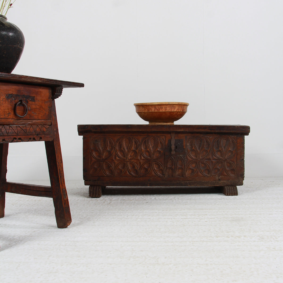 Ancient Spanish 18thC Hand Carved Trunk/Coffer