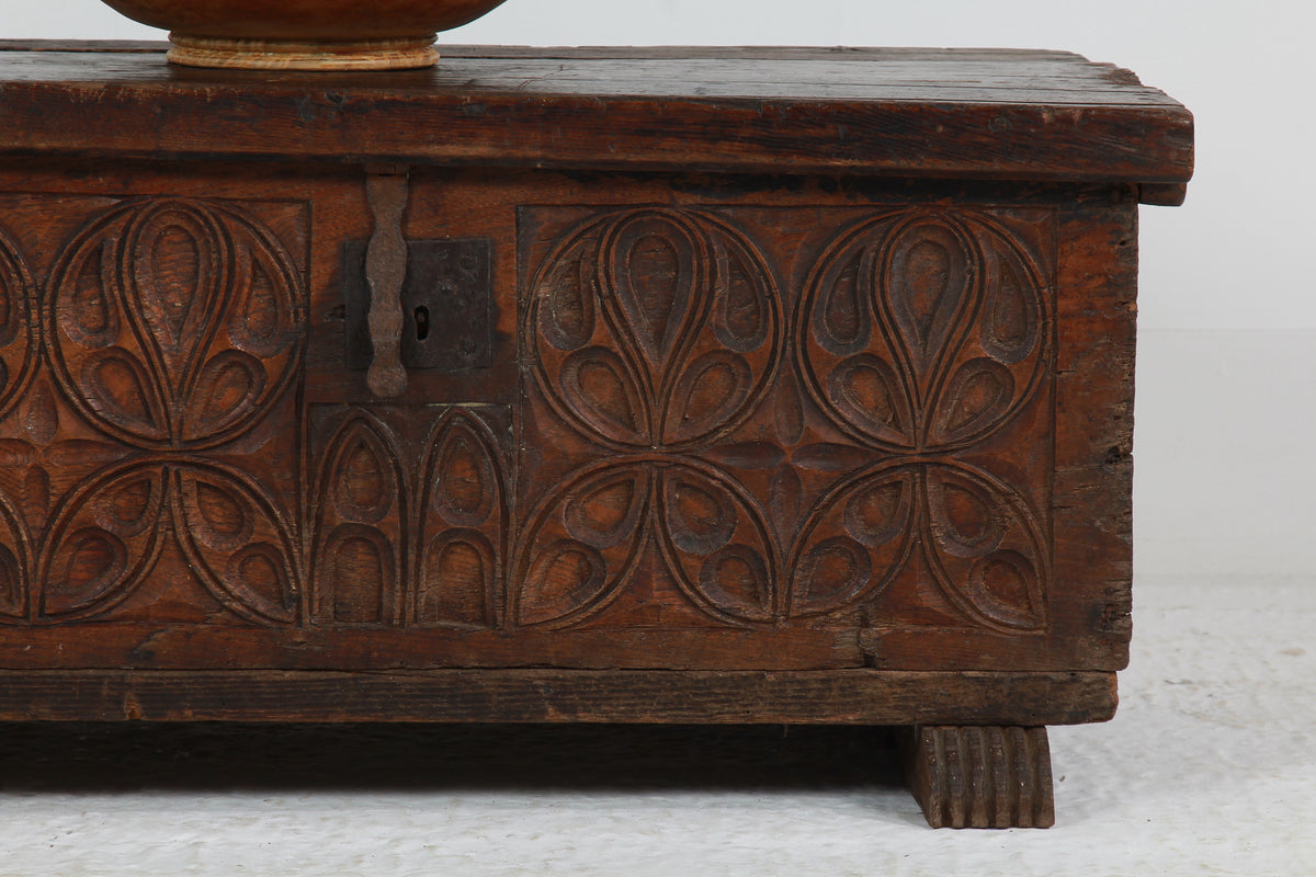 Ancient Spanish 18thC Hand Carved Trunk/Coffer