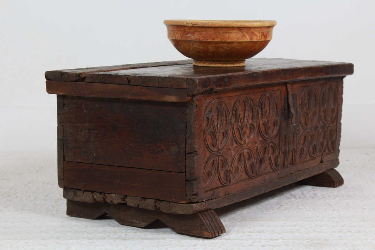 Ancient Spanish 18thC Hand Carved Trunk/Coffer