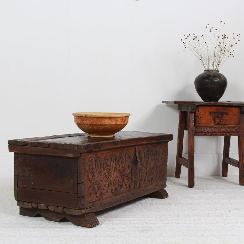 Ancient Spanish 18thC Hand Carved Trunk/Coffer
