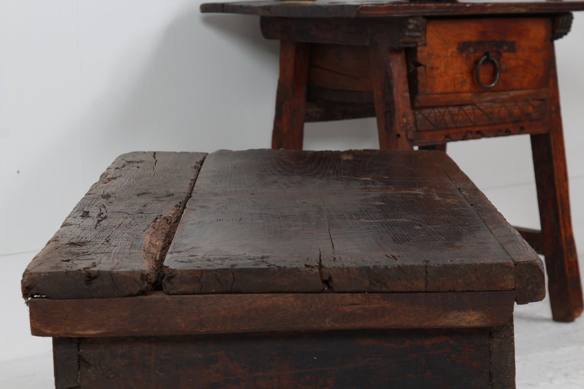 Ancient Spanish 18thC Hand Carved Trunk/Coffer