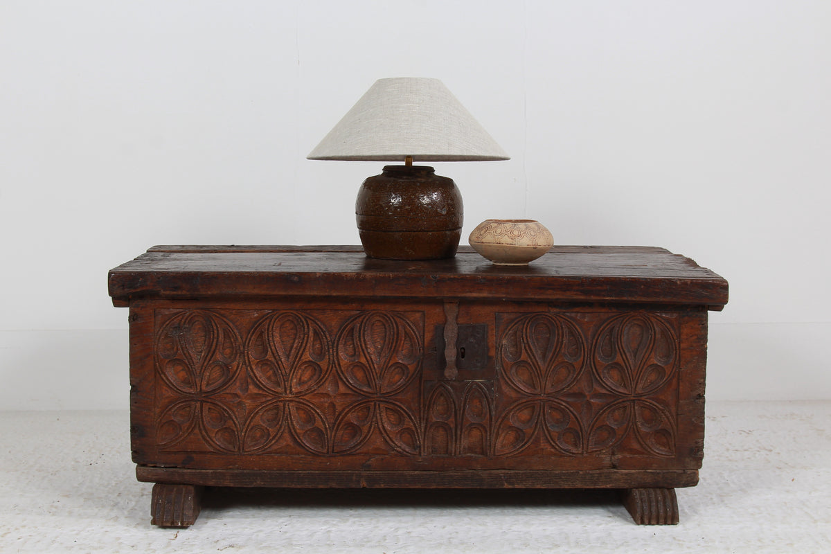 ANTIQUE CHINESE TABLE LAMP WITH NATURAL LINEN EMPIRE SHADE