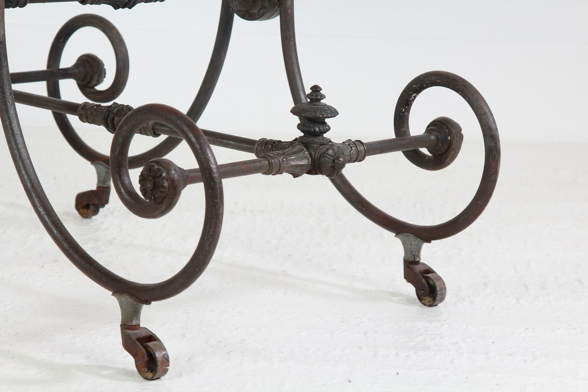 Antique French Iron and Marble-Top Pastry or Butcher Table