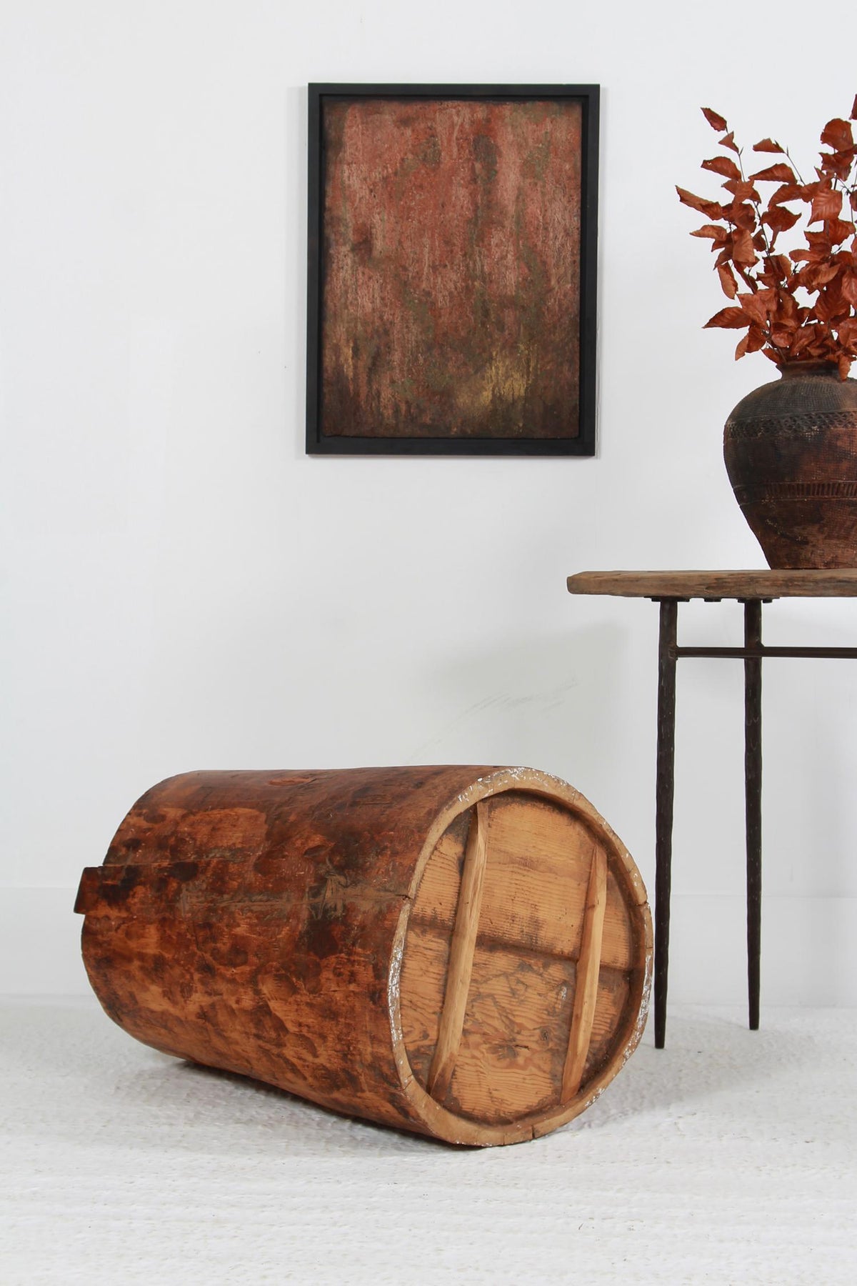 HUGE RUSTIC & SCULPTURAL JAPANESE WABI-SABI DUG-OUT TREE TRUNK BARREL