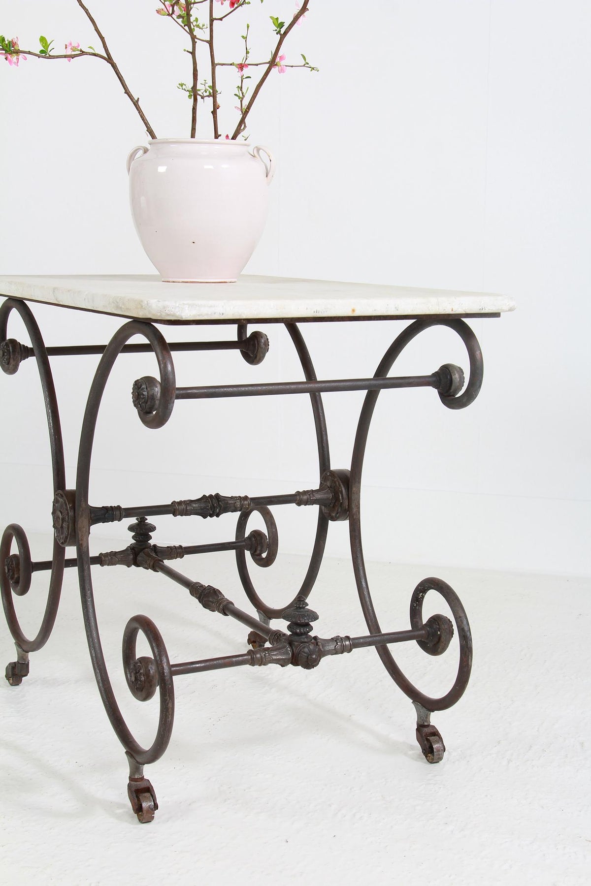 Antique French Iron and Marble-Top Pastry or Butcher Table