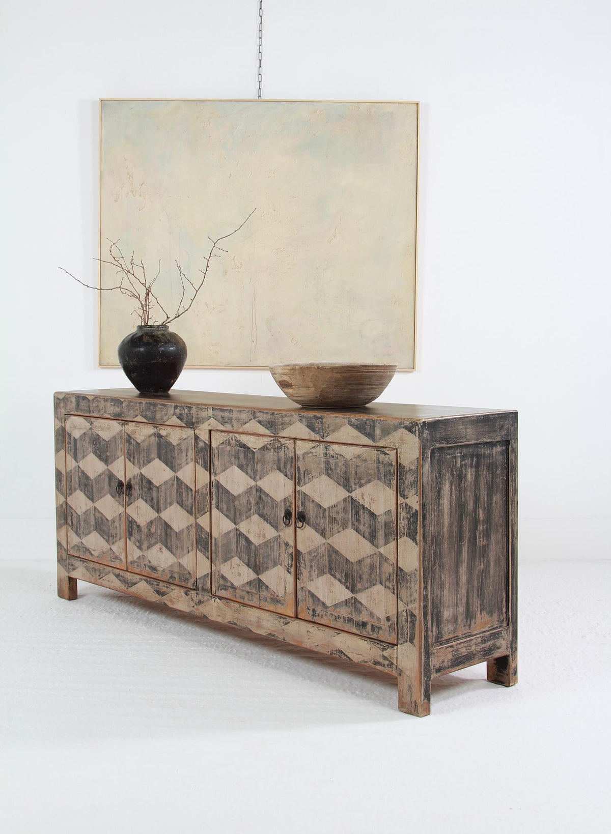 Unique  ELM PROVINCIAL SIDEBOARD WITH Harlequin  PATINA