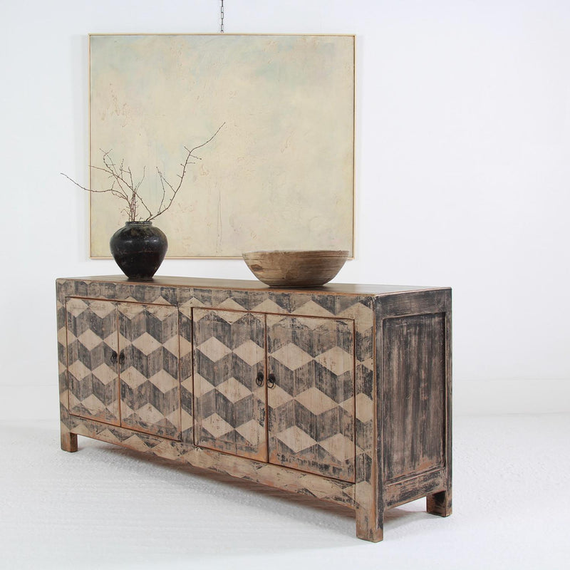 Unique  ELM PROVINCIAL SIDEBOARD WITH Harlequin  PATINA
