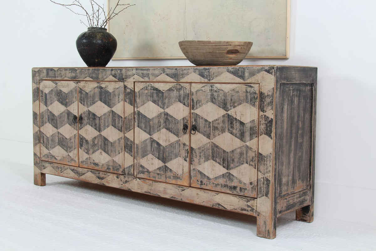 Unique  ELM PROVINCIAL SIDEBOARD WITH Harlequin  PATINA