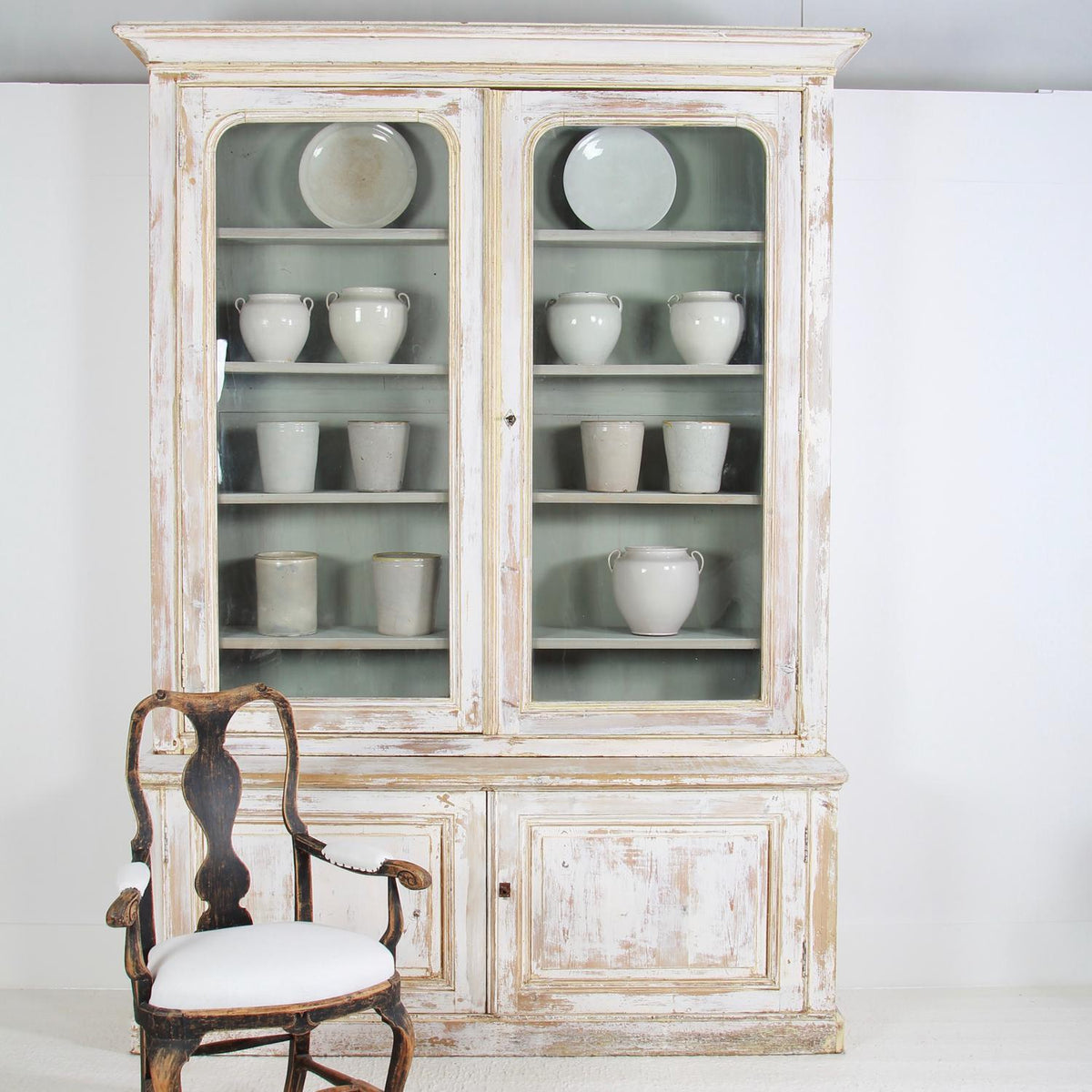 Monumental  French Mid-19th Century Painted Glazed  Display Cabinet