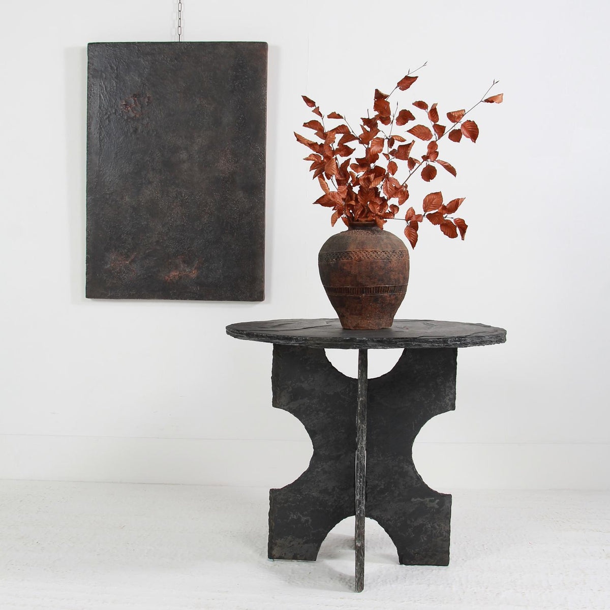 ARTISAN Black Riven  Slate Sculptured Pedestal /Centre Table