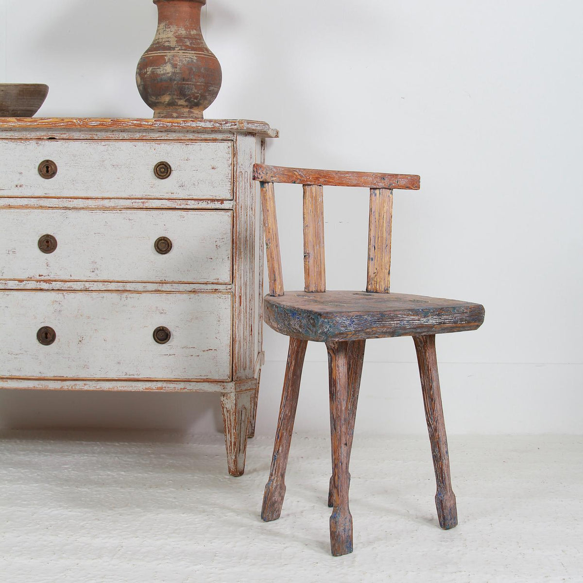Charming Primitive  Swedish 19thC  Folk Art Chair