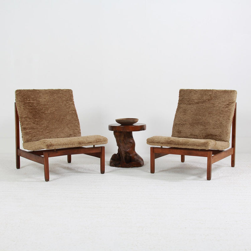 Pair of Mid-Century Modern Spanish  Rationalist Lounge Chairs in Bouclé