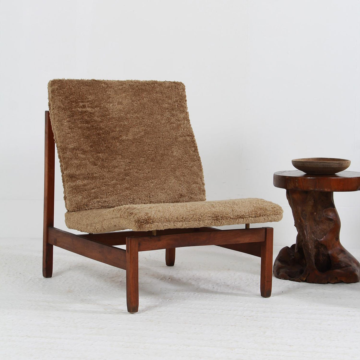 Pair of Mid-Century Modern Spanish  Rationalist Lounge Chairs in Bouclé