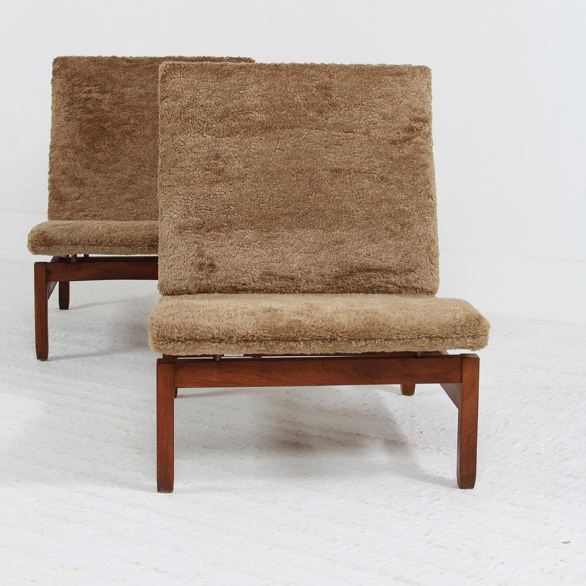 Pair of Mid-Century Modern Spanish  Rationalist Lounge Chairs in Bouclé