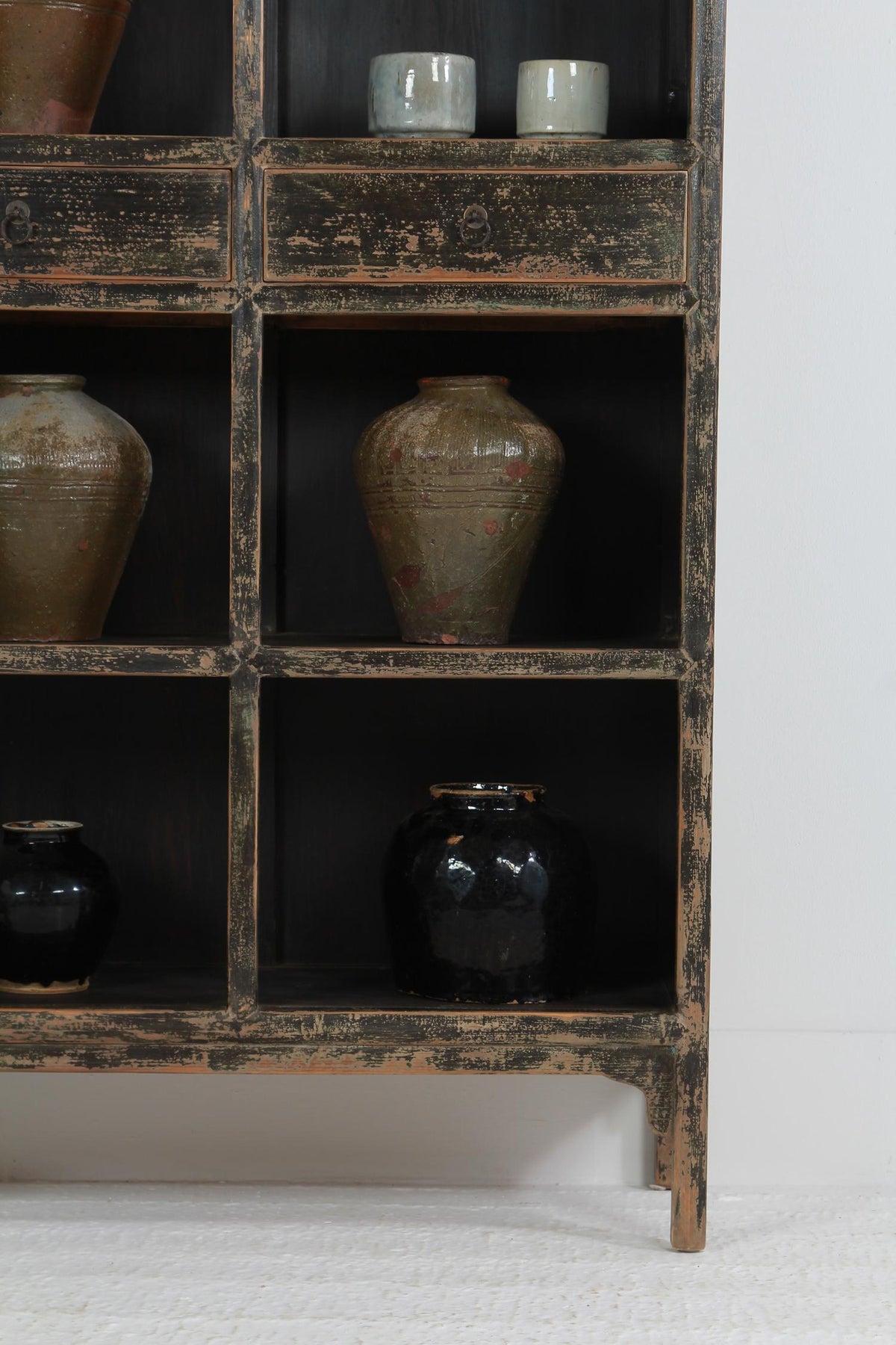 Impressive Antique Black Painted Open Display Cabinet