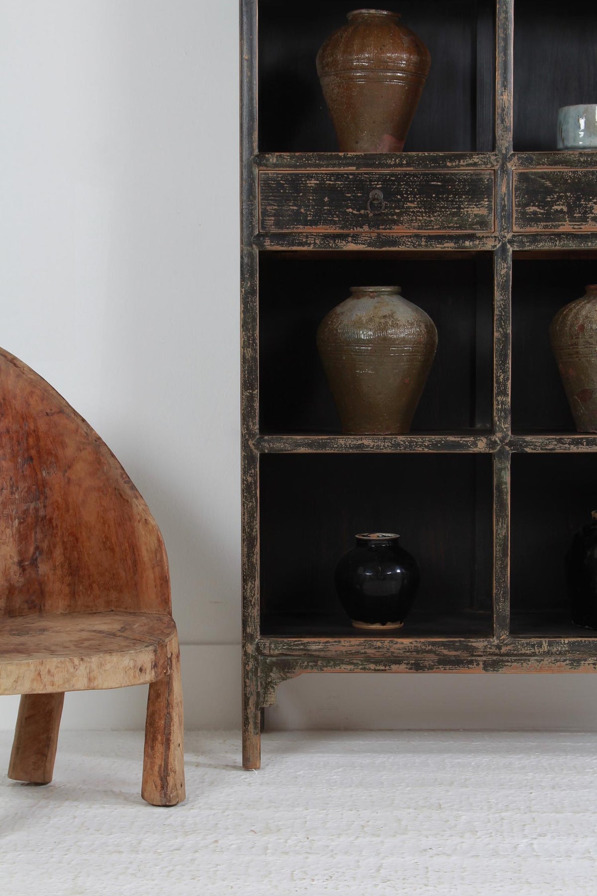 Impressive Antique Black Painted Open Display Cabinet