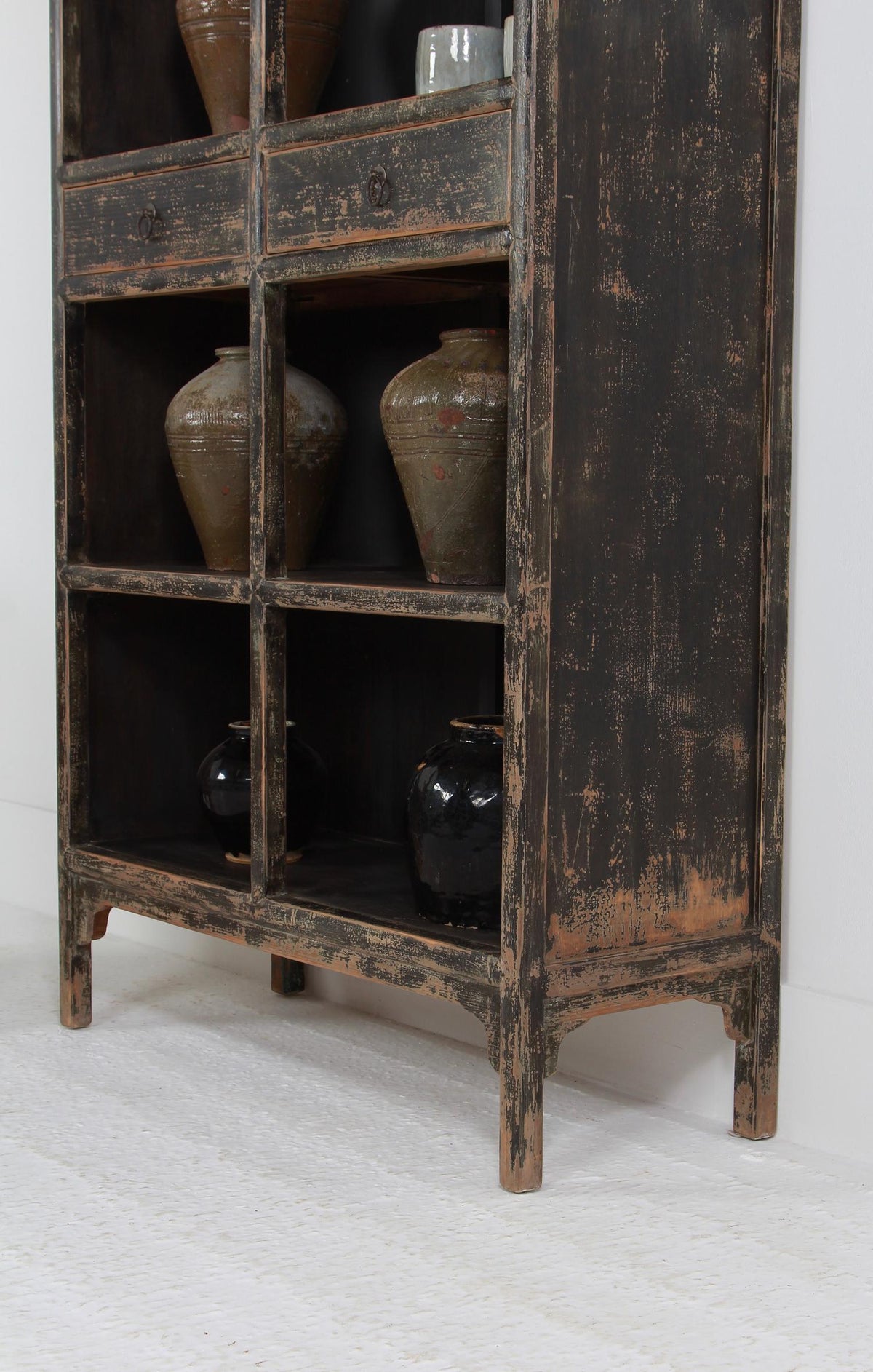 Impressive Antique Black Painted Open Display Cabinet