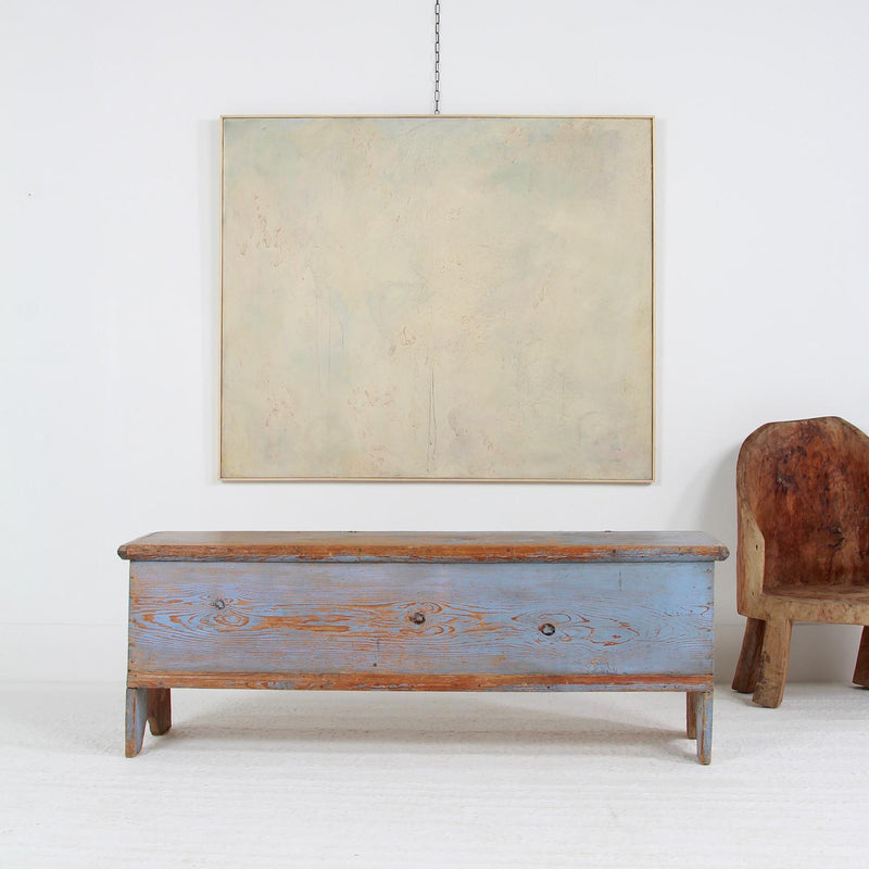Antique Storage  Box or Bench in  Original Pale  Blue Paint