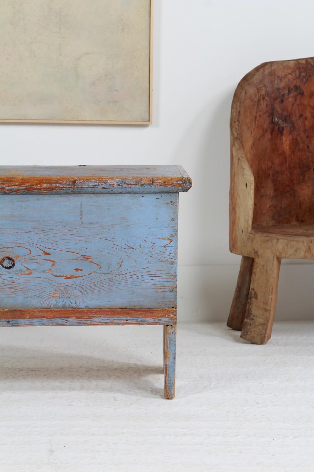 Antique Storage  Box or Bench in  Original Pale  Blue Paint
