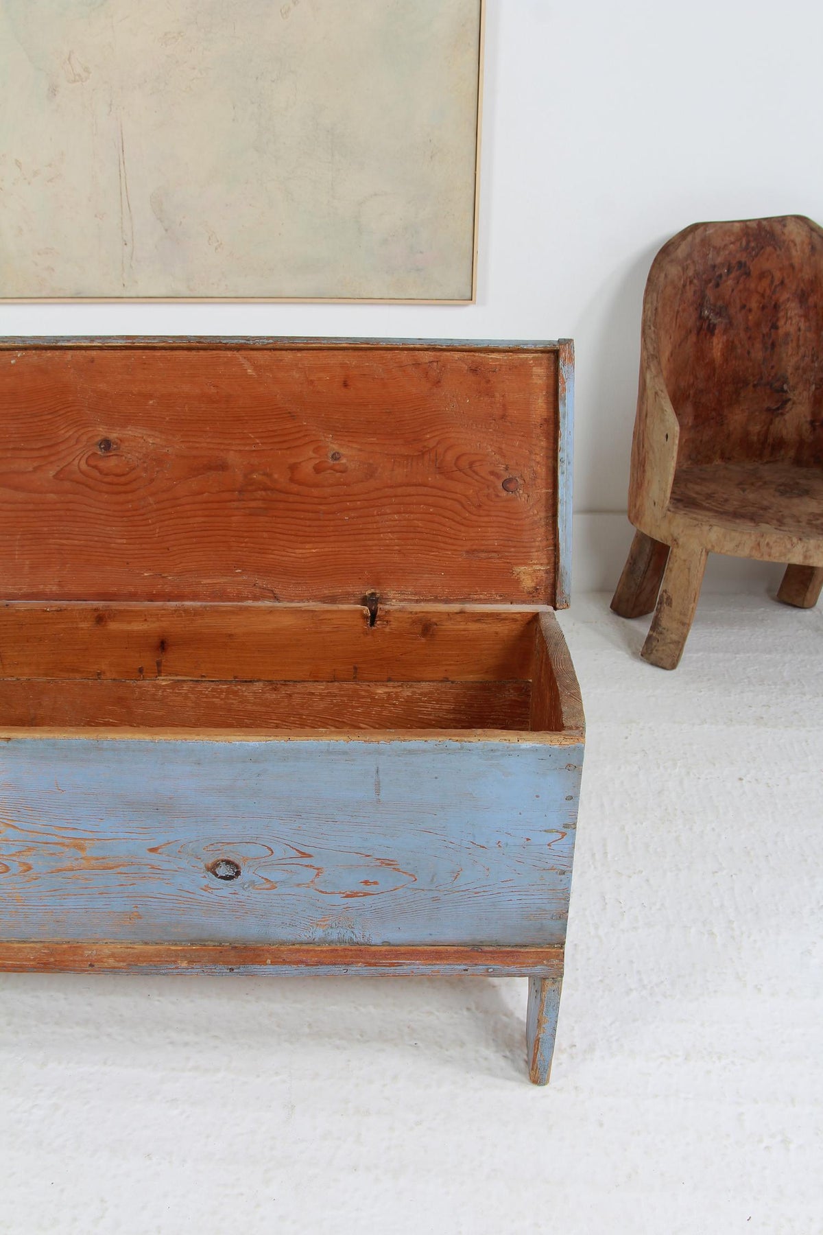 Antique Storage  Box or Bench in  Original Pale  Blue Paint
