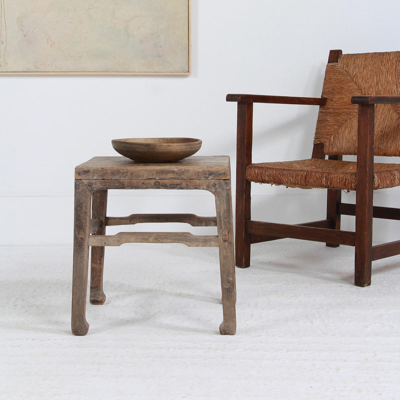 CHARMING RUSTIC CHINESE 19THC ELM SIDE TABLE