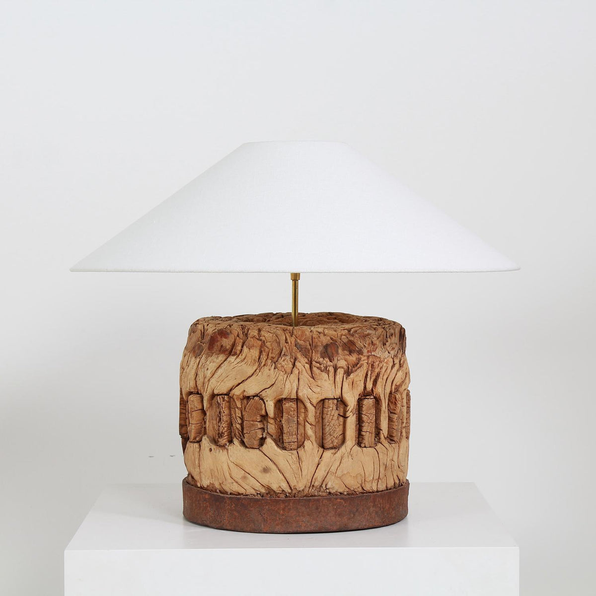 MAGNIFICENT LAMP FASHIONED FROM AN ANTIQUE ARCHITECTURAL WOODEN FRAGMENT