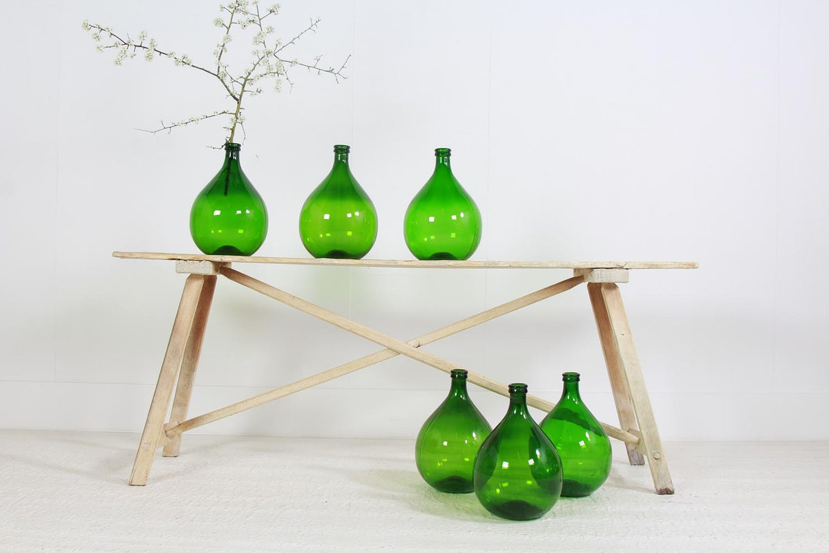 Collection of Six Green Vintage Demijohns from France