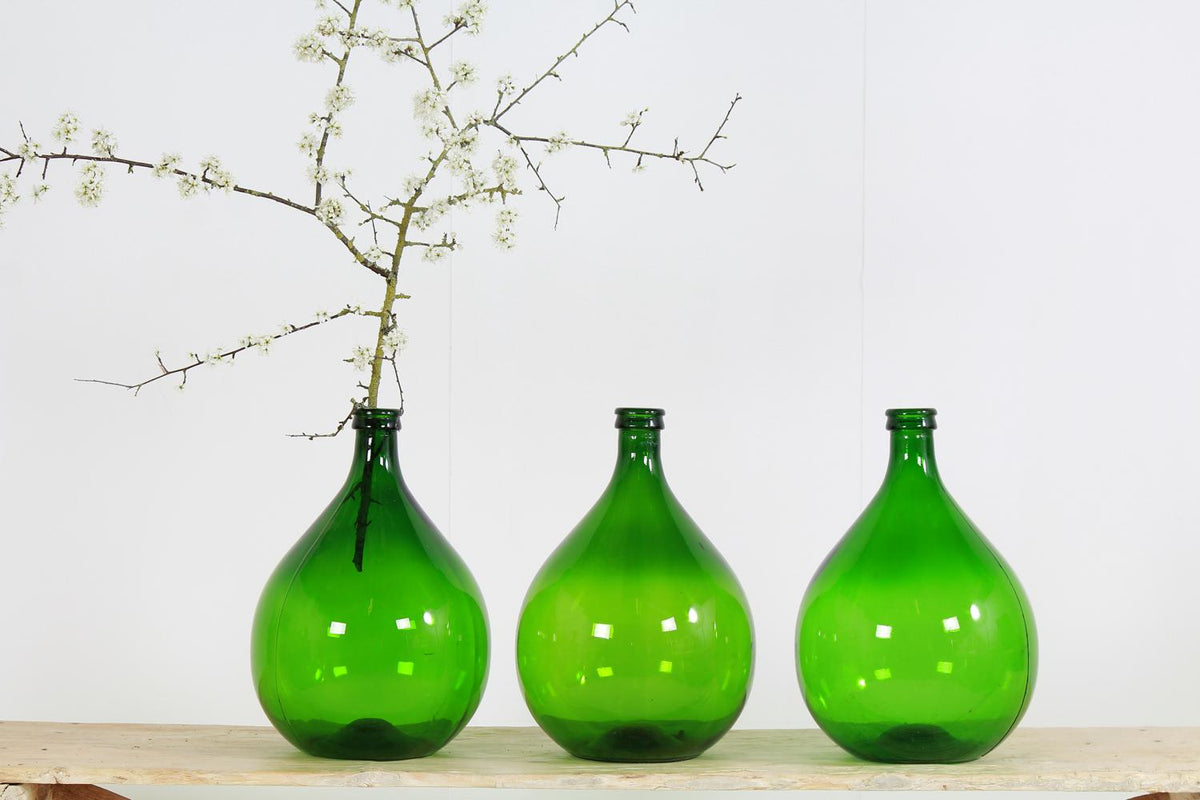 Collection of Six Green Vintage Demijohns from France
