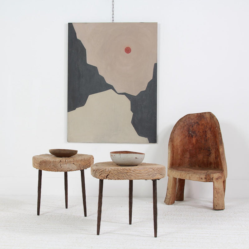 A unique Pair of Wabi Wabi Rustic  Elm Wood Wheel Tables