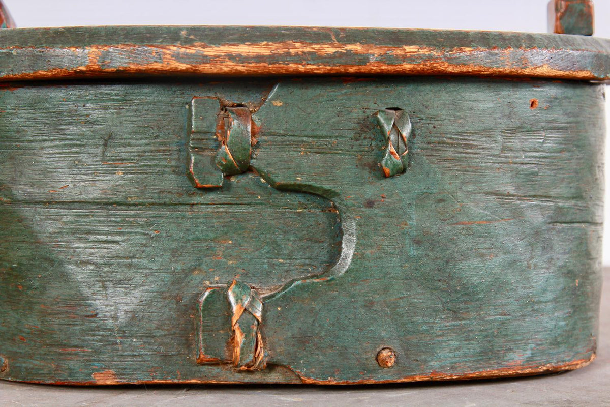 Charming Swedish 19thC Bentwood Box in Original Green Paint