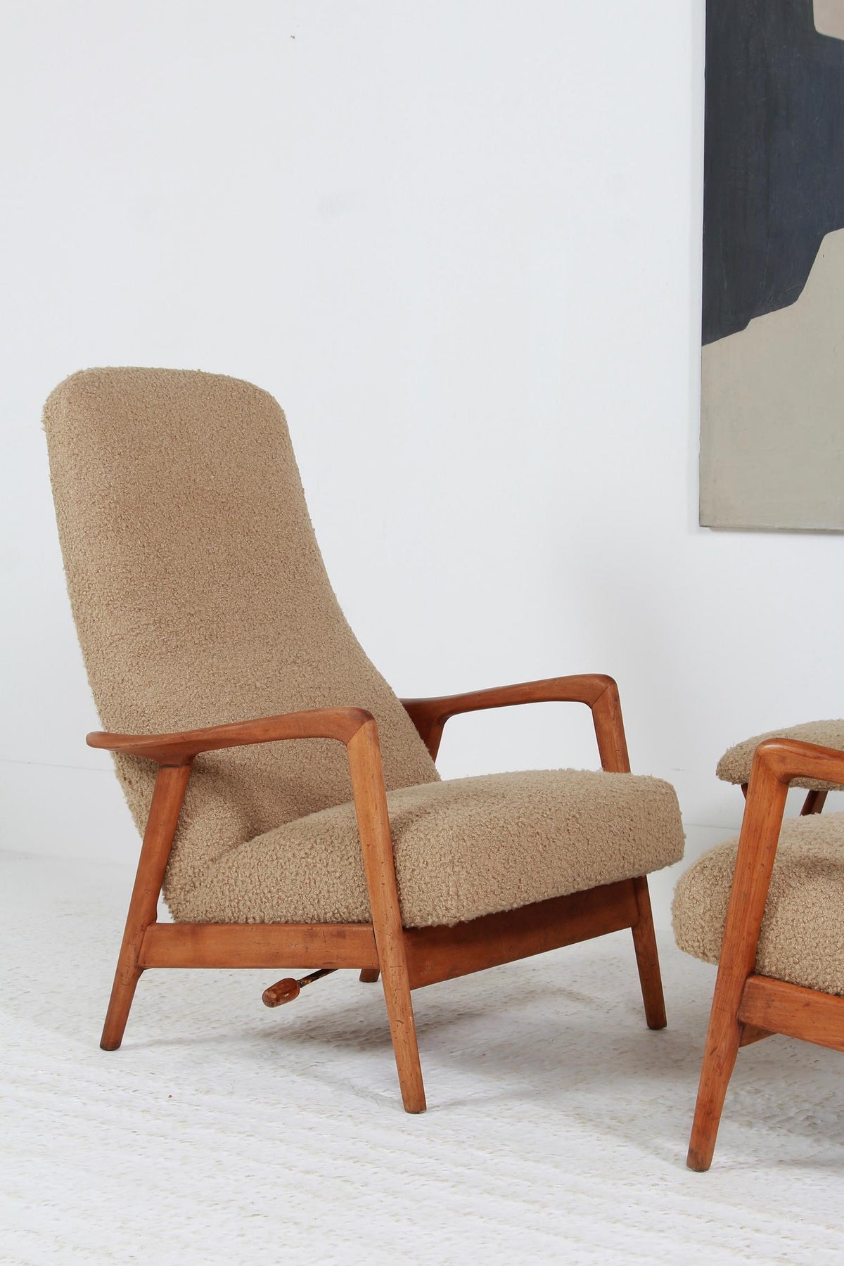 Pair of Mid Century Spanish Reclining  Lounge Armchairs with Footstool