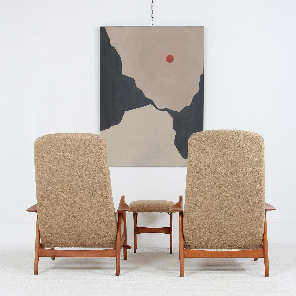 Pair of Mid Century Spanish Reclining  Lounge Armchairs with Footstool
