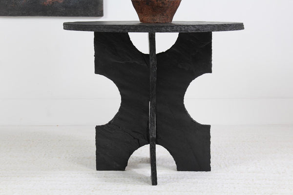 ARTISAN BLACK RIVEN SLATE SCULPTURED PEDESTAL /CENTRE TABLE – Anton & K
