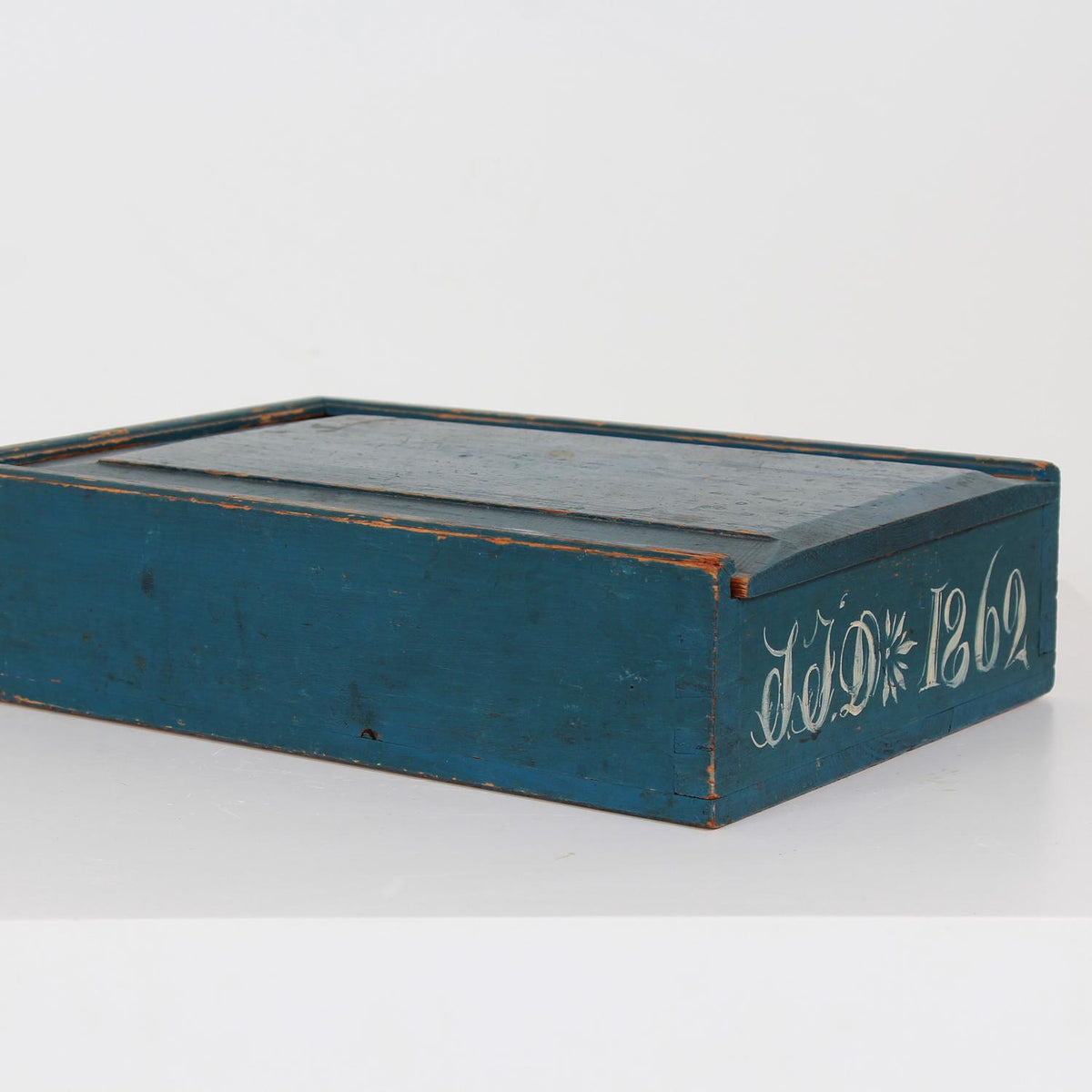 Original Blue Painted Swedish Bridal Folk Art Box Dated 1862