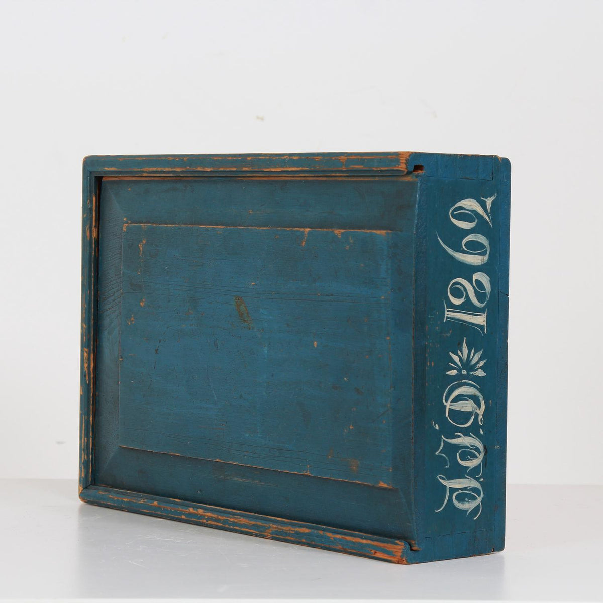 Original Blue Painted Swedish Bridal Folk Art Box Dated 1862