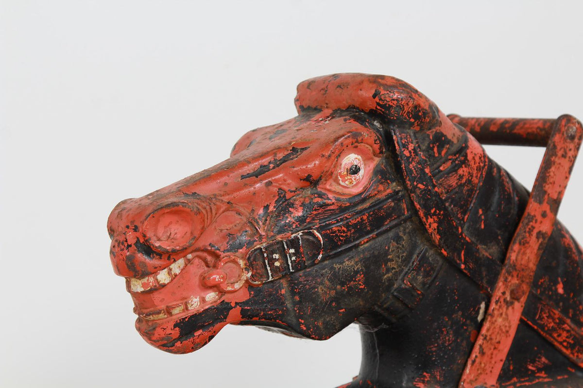 EXCEPTIONAL ARCHITECTURAL CAST IRON RED HORSES HEAD