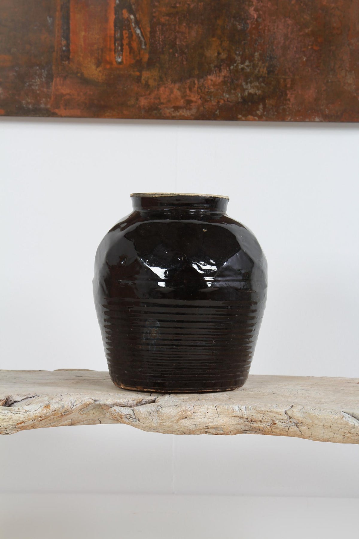 Antique Handmade Chinese  Black Glazed Pottery Jar